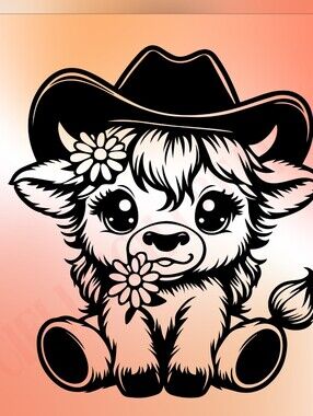 *2 For $20* Cute Cowboy Highland Cow Calf  Handcrafted Vinyl Decal Sticker